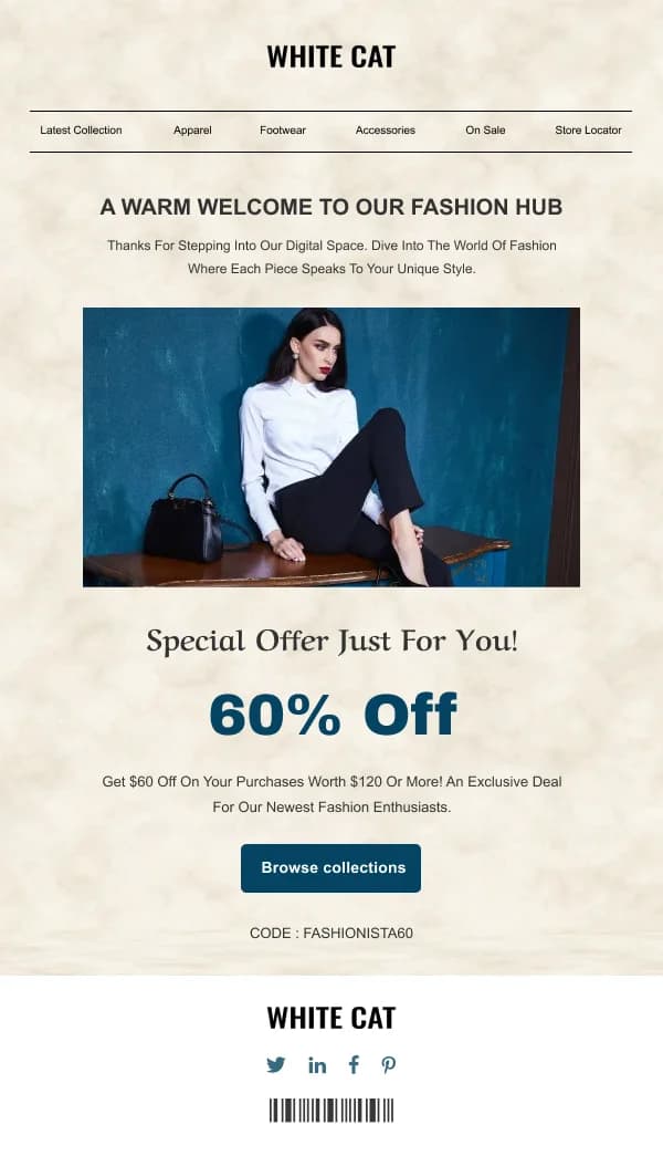 Ecommerce-White Cat Welcome — Welcome email design preview