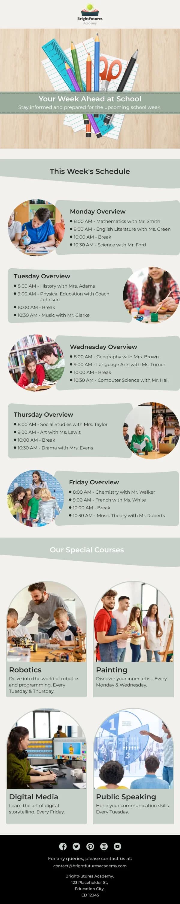 Education-Schedule For The Week — Notifications & Acknowledgement email design preview