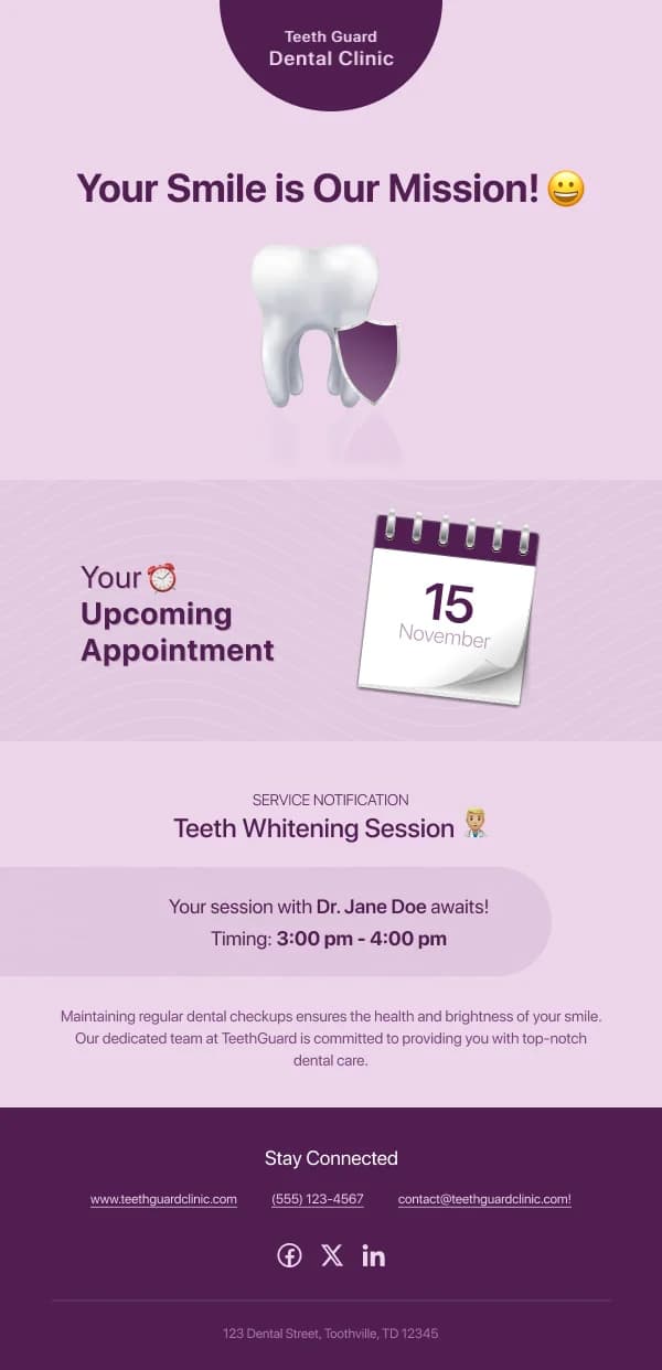 Healthcare-Upcoming Dentist Appointment — Reminders email design preview