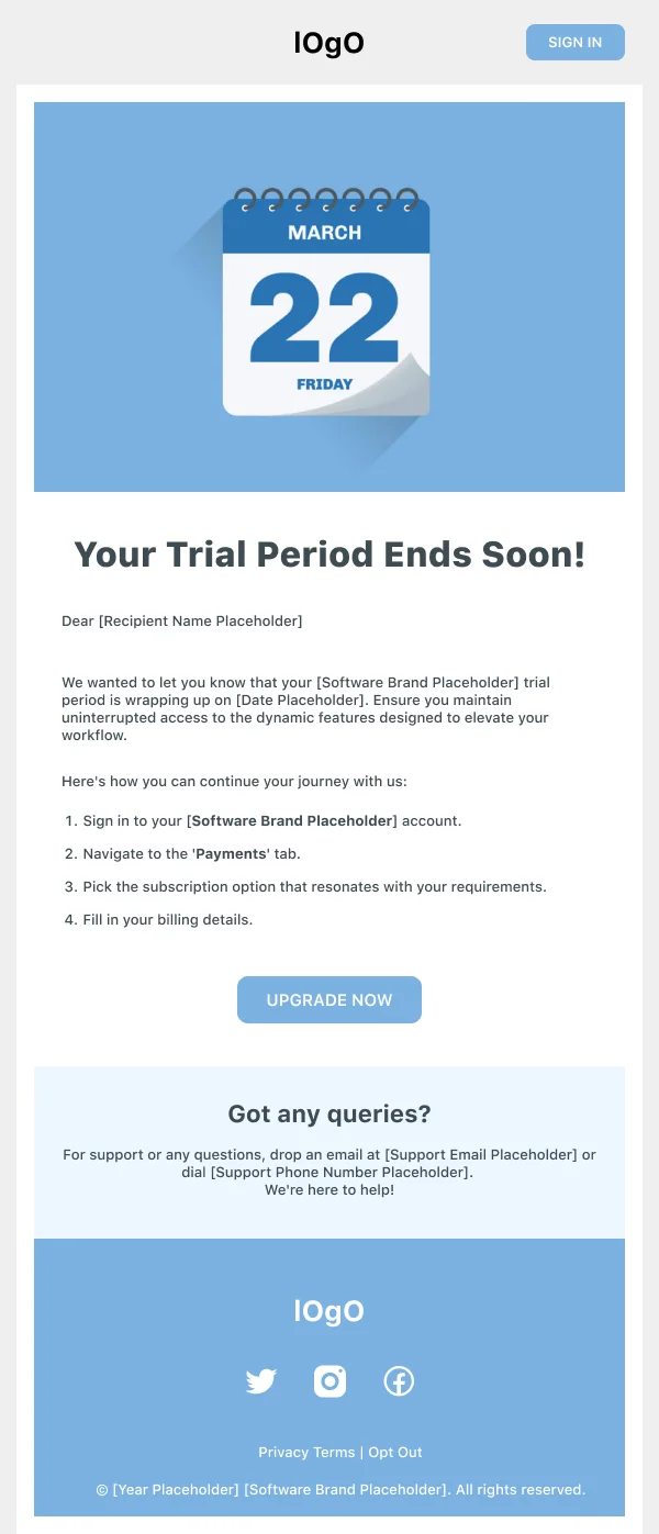SaaS-Trial Peroid Ending Soon — Reminders email design preview