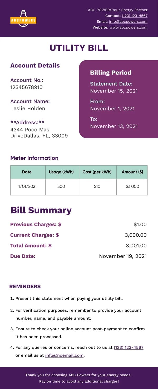 SaaS-Utility Bill — Invoice email design preview