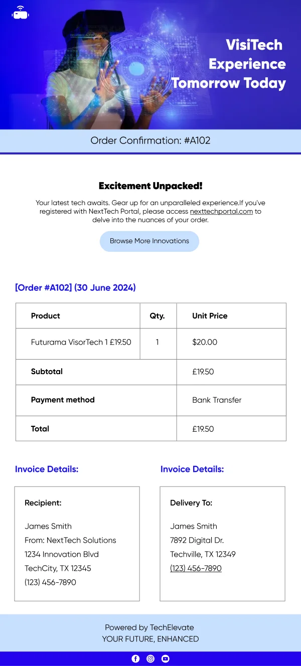 SaaS-Visitech Order Confirmation — Order Confirmation email design preview