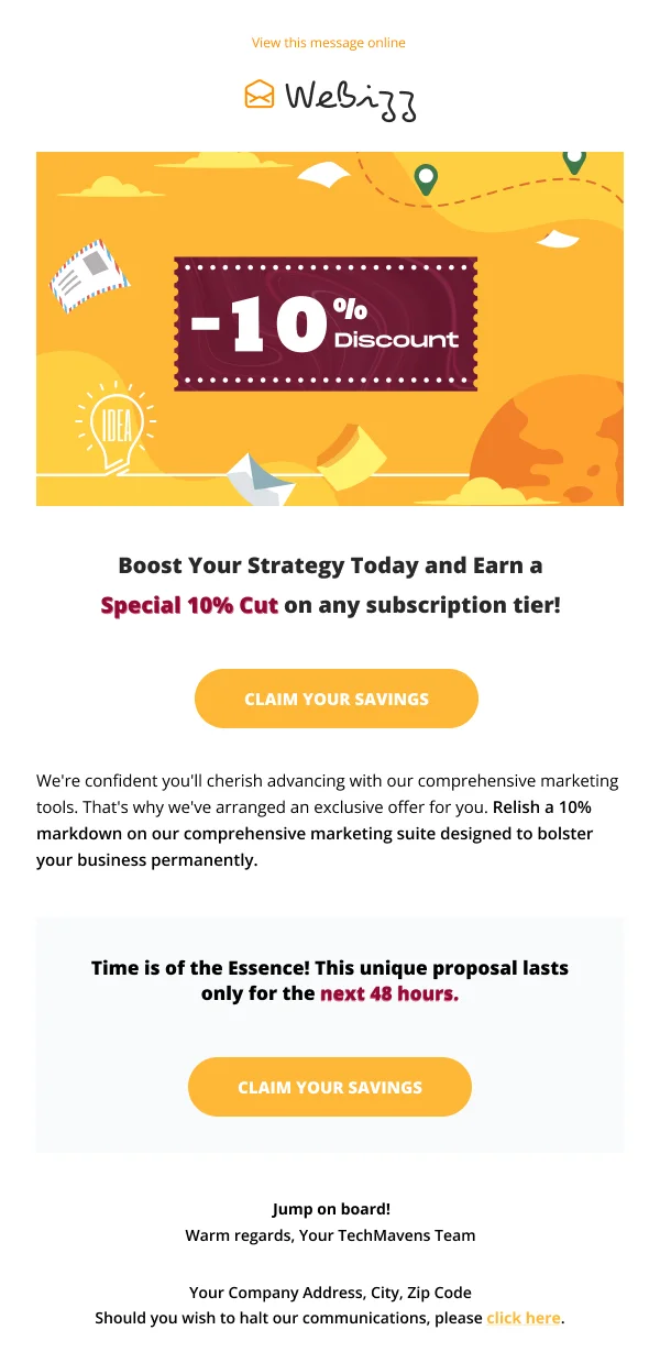 SaaS Webizz 10% Off — Discounts & Coupons email design preview