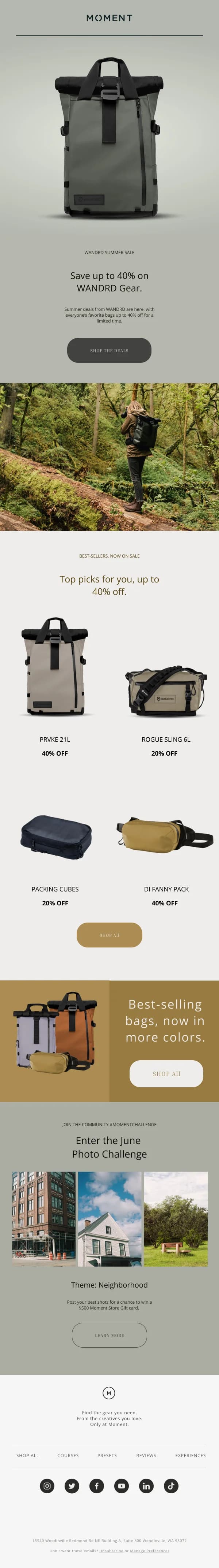 WANDRD Gear Sale — Product Promotions & Updates email design preview