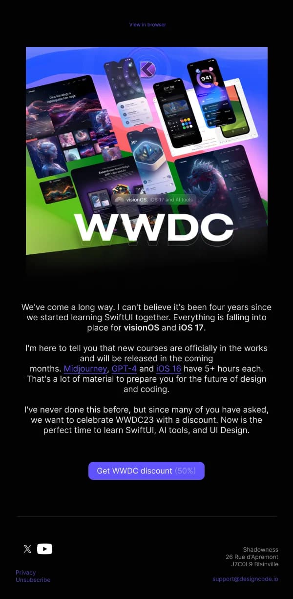 WWDC23 Celebration Discount — Discounts & Coupons email design preview